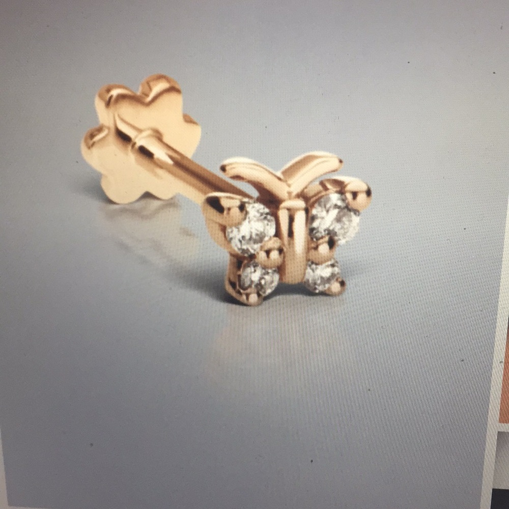 Diamond Butterfly Threaded Stud in Rose Gold